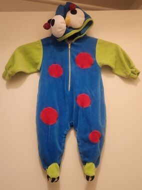 Plush Blue & Green Monster One-Piece Romper with Red Spots, 3month